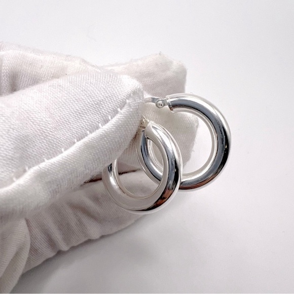 .925 Sterling Silver 4mm x 20mm  Round Tube Hoop Earrings - Picture 4 of 15